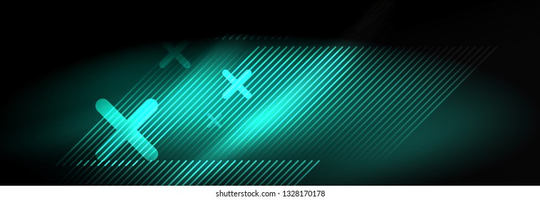 Neon glowing techno lines, hi-tech futuristic abstract background template with lines. Vector illustration