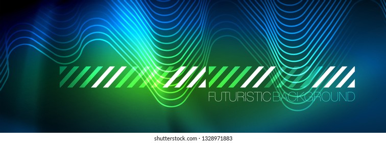 Neon glowing techno lines, hi-tech futuristic abstract background template with square shapes