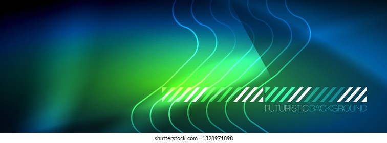 Neon glowing techno lines, hi-tech futuristic abstract background template with square shapes