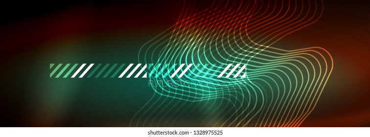 Neon glowing techno lines, hi-tech futuristic abstract background template with square shapes