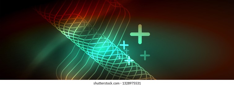 Neon glowing techno lines, hi-tech futuristic abstract background template with square shapes