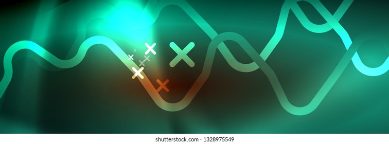 Neon glowing techno lines, hi-tech futuristic abstract background template with square shapes