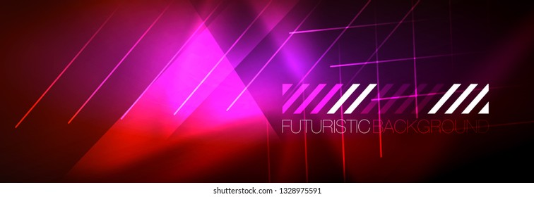 Neon glowing techno lines, hi-tech futuristic abstract background template with lines. Vector illustration