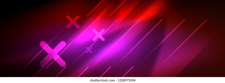 Neon glowing techno lines, hi-tech futuristic abstract background template with lines. Vector illustration