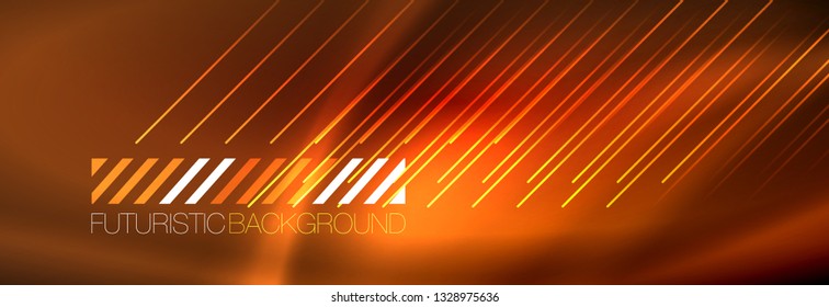 Neon glowing techno lines, hi-tech futuristic abstract background template with lines. Vector illustration
