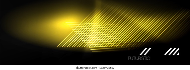 Neon glowing techno lines, hi-tech futuristic abstract background template with lines. Vector illustration