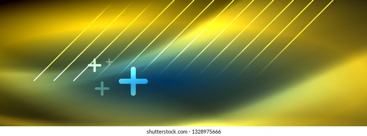Neon glowing techno lines, hi-tech futuristic abstract background template with lines. Vector illustration