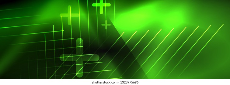 Neon glowing techno lines, hi-tech futuristic abstract background template with lines. Vector illustration