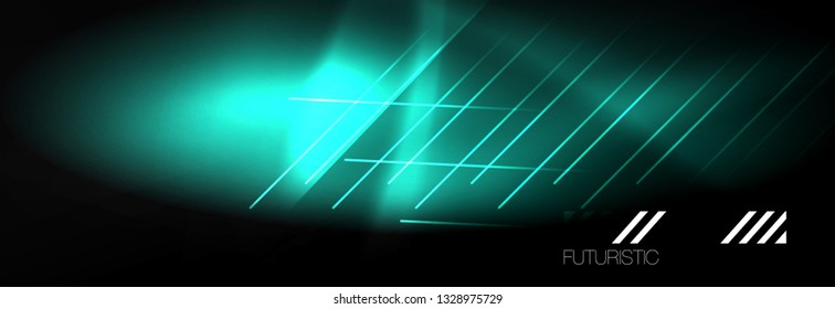 Líneas tecno brillantes neón, plantilla de fondo abstracto de alta tecnología futurista con líneas. Ilustración del vector