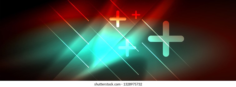 Neon glowing techno lines, hi-tech futuristic abstract background template with lines. Vector illustration