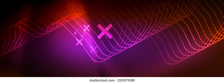Neon glowing techno lines, hi-tech futuristic abstract background template with square shapes