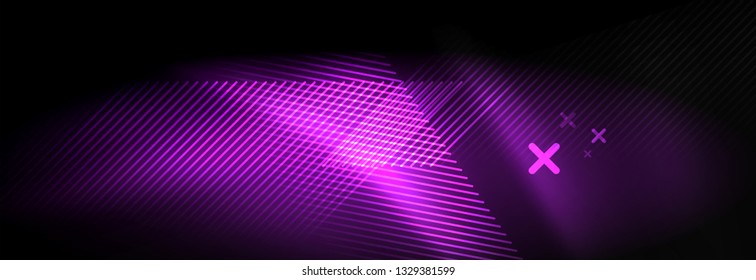 Neon glowing techno lines, hi-tech futuristic abstract background template with lines. Vector illustration