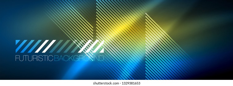 Neon glowing techno lines, hi-tech futuristic abstract background template with lines. Vector illustration