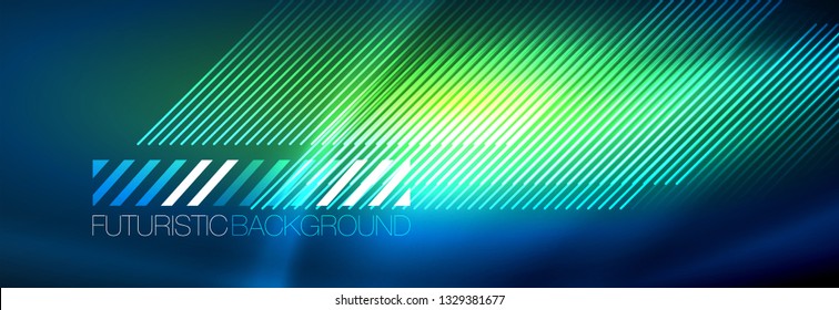 Neon glowing techno lines, hi-tech futuristic abstract background template with lines. Vector illustration