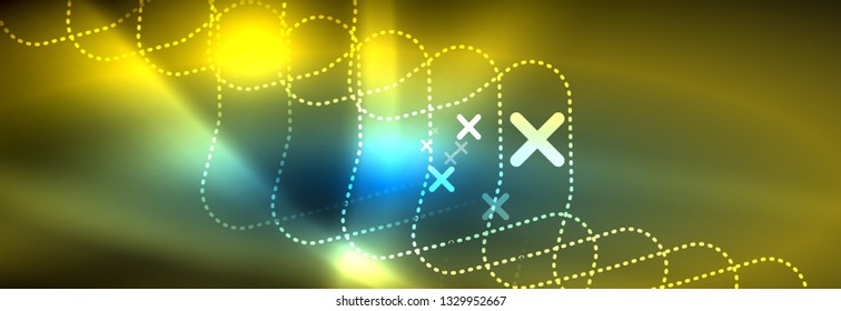 Neon glowing techno lines, hi-tech futuristic abstract background template with square shapes