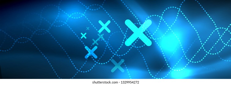 Neon glowing techno lines, hi-tech futuristic abstract background template with square shapes