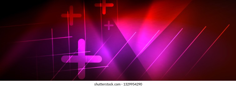 Neon glowing techno lines, hi-tech futuristic abstract background template with lines. Vector illustration