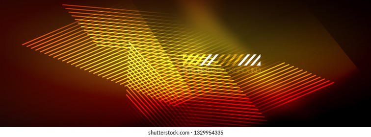 Líneas tecno brillantes neón, plantilla de fondo abstracto de alta tecnología futurista con líneas. Ilustración del vector