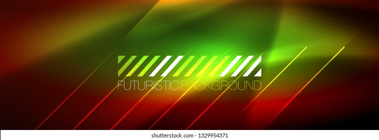 Neon glowing techno lines, hi-tech futuristic abstract background template with lines. Vector illustration