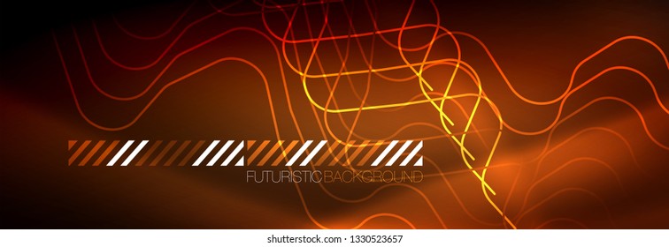 Neon glowing techno lines, hi-tech futuristic abstract background template with square shapes