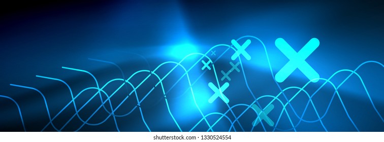 Neon glowing techno lines, hi-tech futuristic abstract background template with square shapes