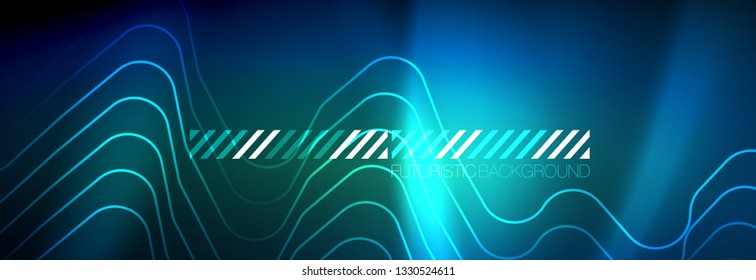 Neon glowing techno lines, hi-tech futuristic abstract background template with square shapes