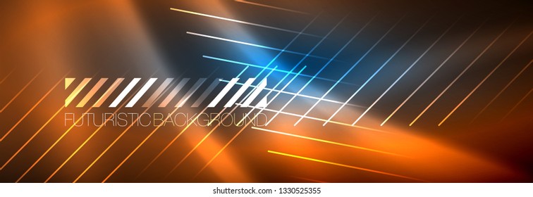 Neon glowing techno lines, hi-tech futuristic abstract background template with lines. Vector illustration