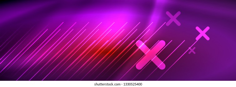 Neon glowing techno lines, hi-tech futuristic abstract background template with lines. Vector illustration