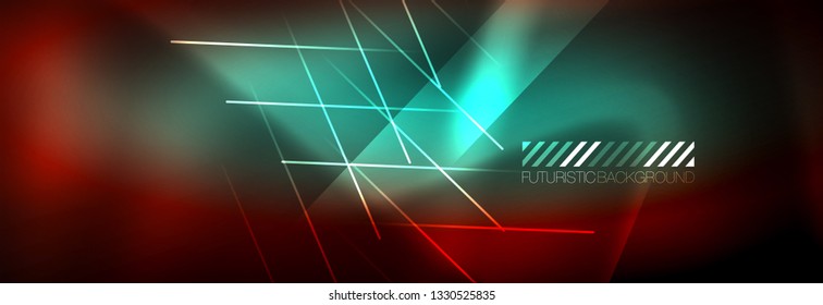 Neon glowing techno lines, hi-tech futuristic abstract background template with lines. Vector illustration