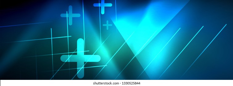 Neon glowing techno lines, hi-tech futuristic abstract background template with lines. Vector illustration