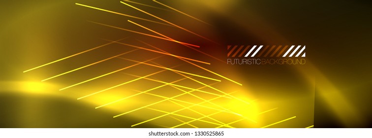 Neon glowing techno lines, hi-tech futuristic abstract background template with lines. Vector illustration