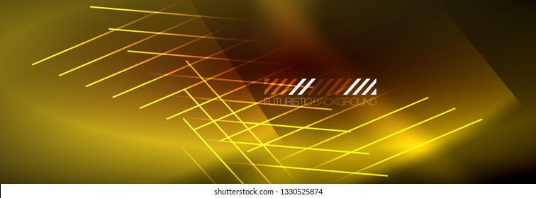 Neon glowing techno lines, hi-tech futuristic abstract background template with lines. Vector illustration