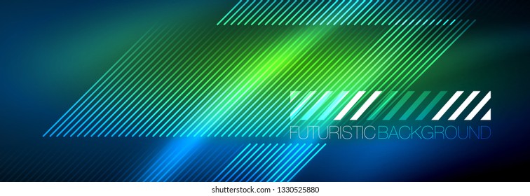 Neon glowing techno lines, hi-tech futuristic abstract background template with lines. Vector illustration