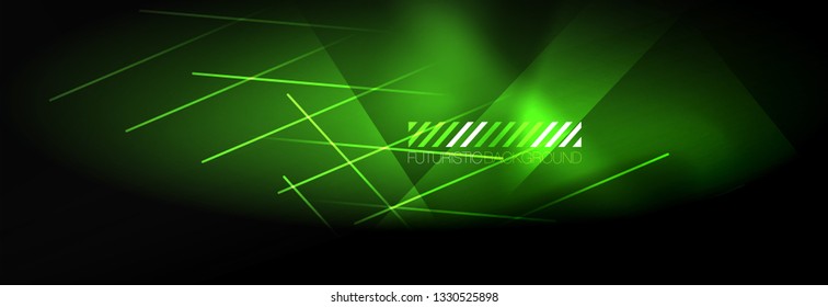 Neon glowing techno lines, hi-tech futuristic abstract background template with lines. Vector illustration