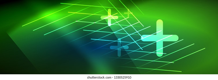 Neon glowing techno lines, hi-tech futuristic abstract background template with lines. Vector illustration