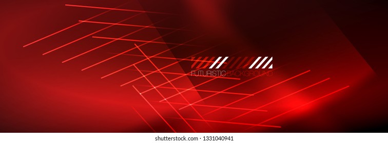 Neon glowing techno lines, hi-tech futuristic abstract background template with lines. Vector illustration