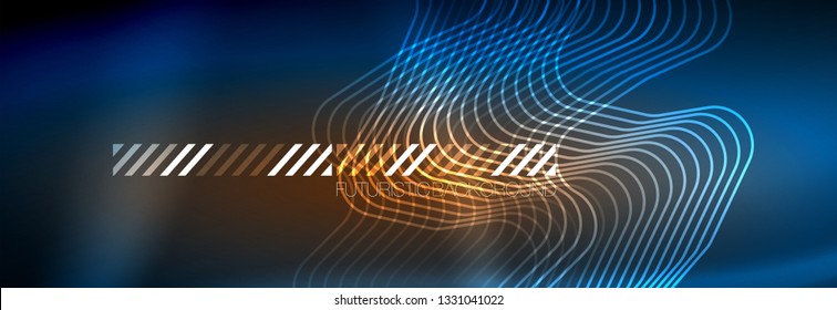 Neon glowing techno lines, hi-tech futuristic abstract background template with square shapes