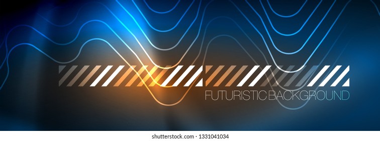 Neon glowing techno lines, hi-tech futuristic abstract background template with square shapes