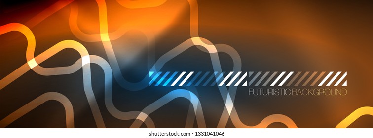 Neon glowing techno lines, hi-tech futuristic abstract background template with square shapes