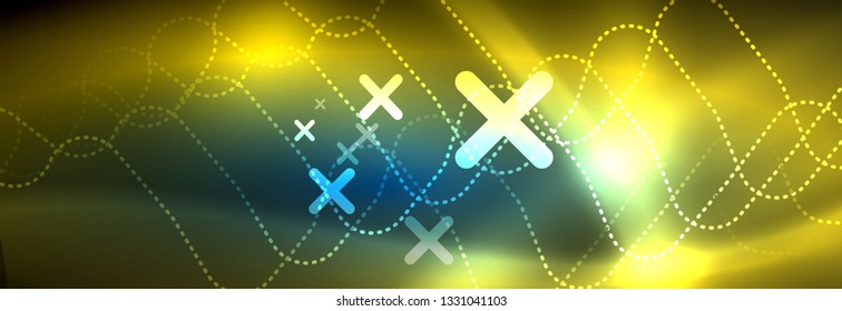 Neon glowing techno lines, hi-tech futuristic abstract background template with square shapes