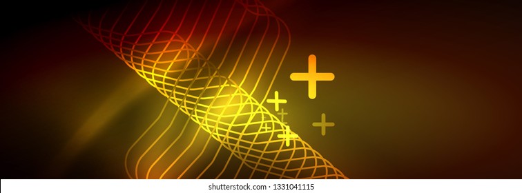Neon glowing techno lines, hi-tech futuristic abstract background template with square shapes