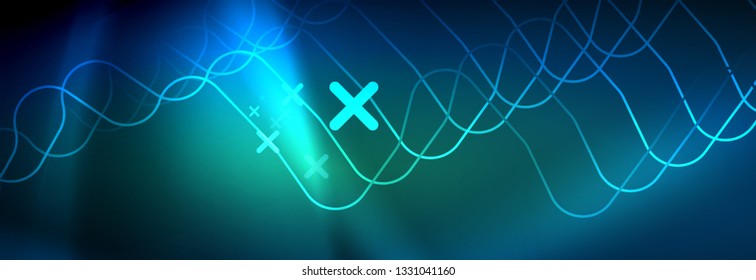 Neon glowing techno lines, hi-tech futuristic abstract background template with square shapes