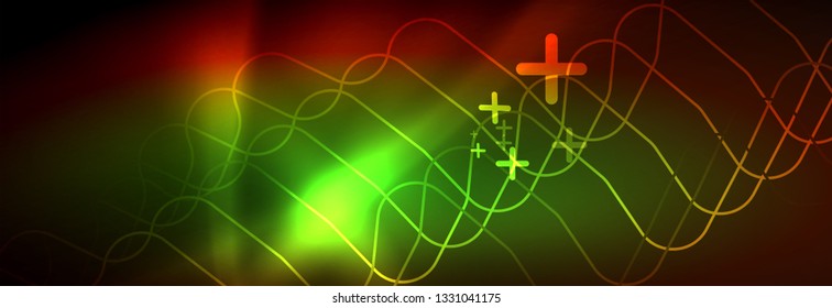Neon glowing techno lines, hi-tech futuristic abstract background template with square shapes