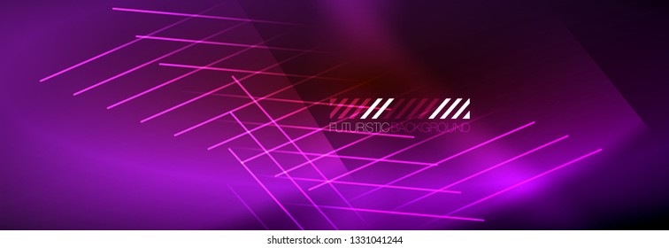 Neon glowing techno lines, hi-tech futuristic abstract background template with lines. Vector illustration