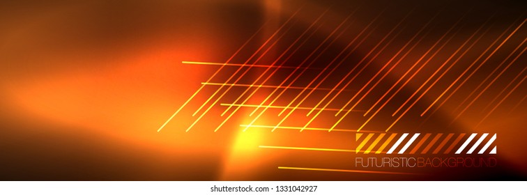 Neon glowing techno lines, hi-tech futuristic abstract background template with lines. Vector illustration