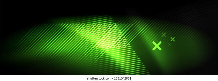 Neon glowing techno lines, hi-tech futuristic abstract background template with lines. Vector illustration