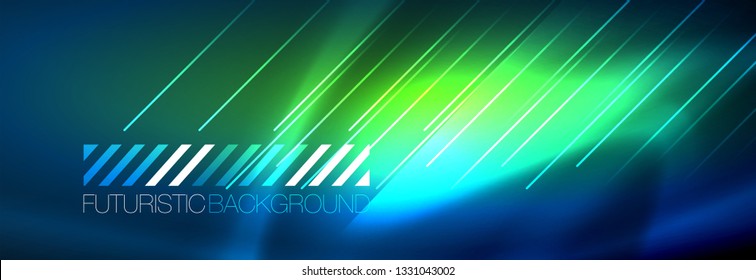 Neon glowing techno lines, hi-tech futuristic abstract background template with lines. Vector illustration