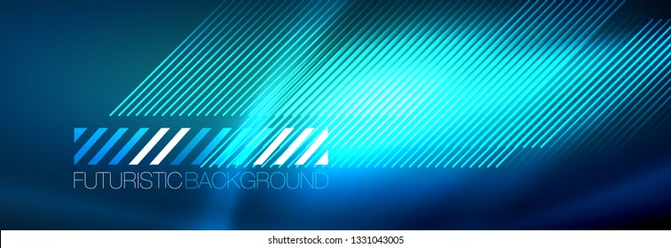 Neon linhas de tecno brilhantes, modelo de fundo abstrato futurista de alta tecnologia com linhas. Ilustração vetorial