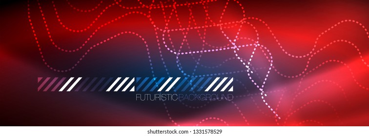 Neon glowing techno lines, hi-tech futuristic abstract background template with square shapes