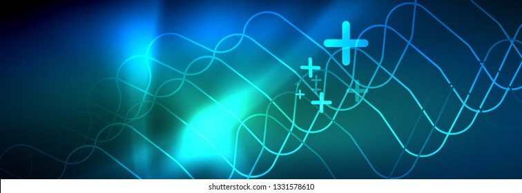 Neon glowing techno lines, hi-tech futuristic abstract background template with square shapes
